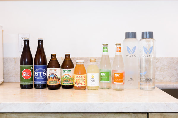various beverages offered inside the minibar