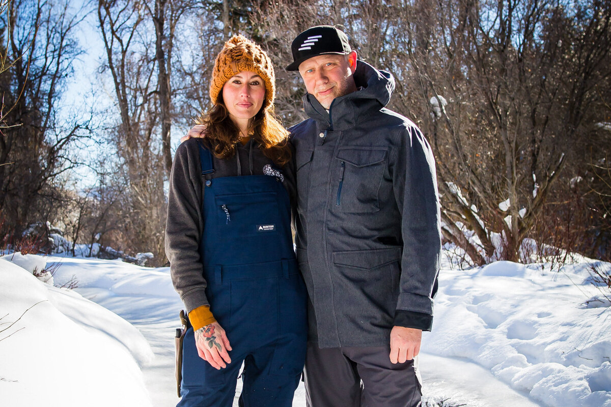 Portrait of Kyle and Katina in the snow